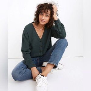 NWT green Madewell long sleeve Lightspun Evert v-neck popover top